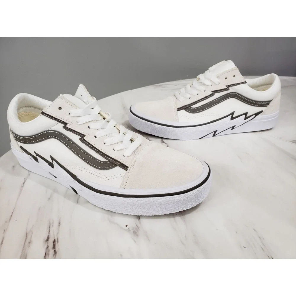 NO BOX -‎ VANS Old Skool Bolt Suede Canvas White & Gray Olive Gum / Men's Size 9